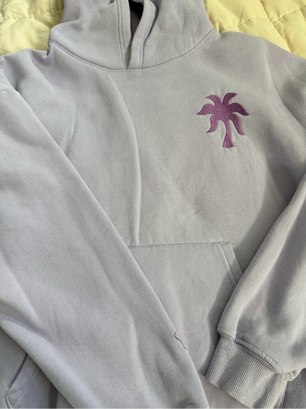 Lavender Pink Palm Puff Hoodie Sweater